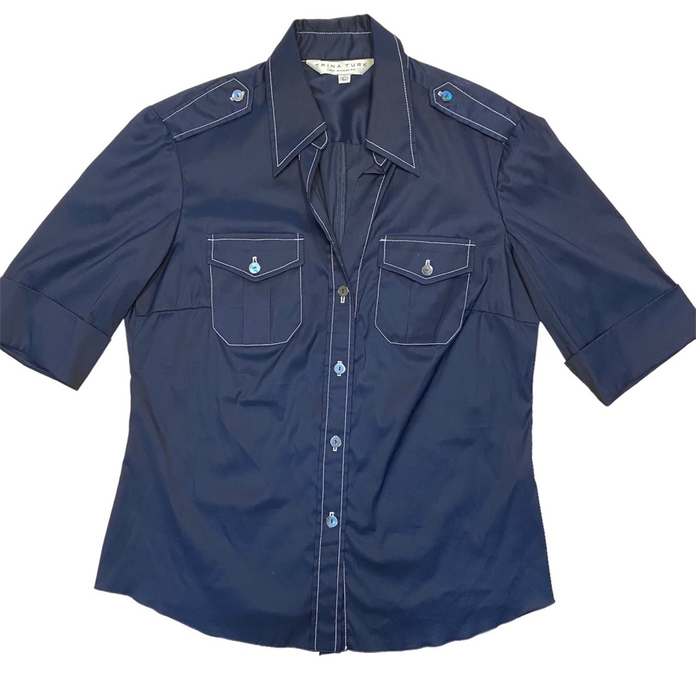 Trina Turk Navy Blouse - Size Large
